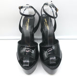 Saint Laurent Jodie Platform Ankle Strap Sandals Black Patent Leather Size 39