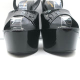 Saint Laurent Jodie Platform Ankle Strap Sandals Black Patent Leather Size 39