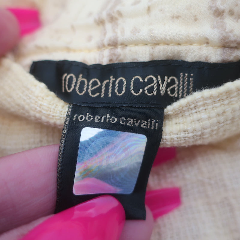 Vintage Roberto Cavalli Ruffle-Front Jacket Yellow Cotton-Blend Size Medium