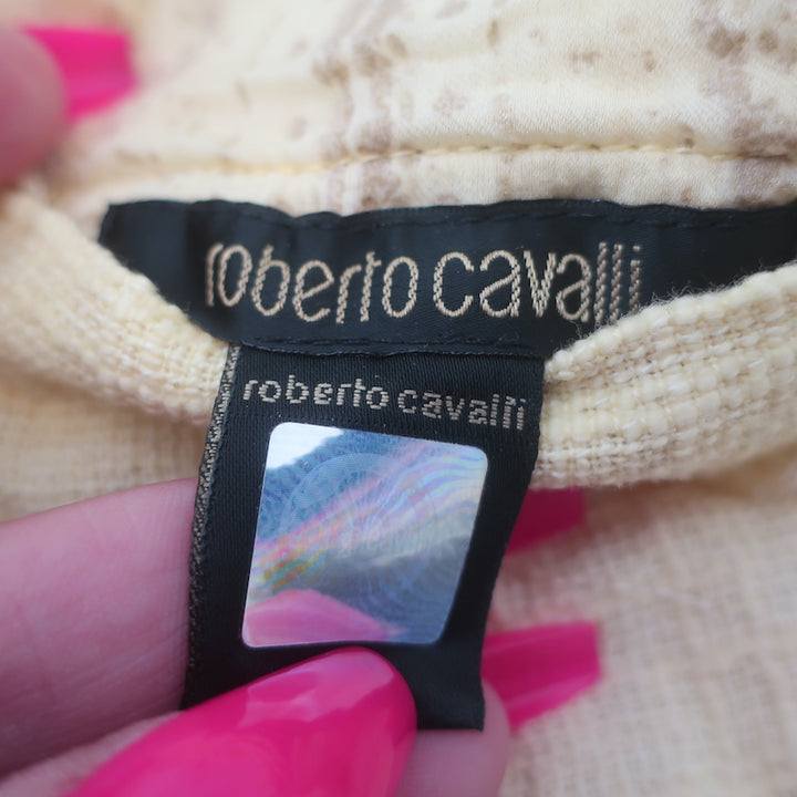 Vintage Roberto Cavalli Ruffle-Front Jacket Yellow Cotton-Blend Size Medium