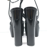 Saint Laurent Jodie Platform Ankle Strap Sandals Black Patent Leather Size 39