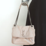 Saint Laurent Niki Medium Croc-Embossed Shoulder Bag Taupe Nubuck