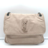 Saint Laurent Niki Medium Croc-Embossed Shoulder Bag Taupe Nubuck