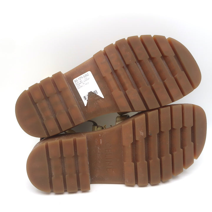 Celine Clea Triomphe Chunky Gladiator Sandals Gold Metallic Leather Size 41