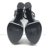 Saint Laurent Jodie Platform Ankle Strap Sandals Black Patent Leather Size 39