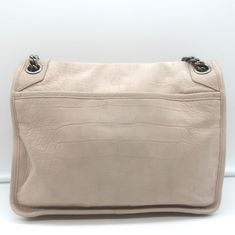 Saint Laurent Niki Medium Croc-Embossed Shoulder Bag Taupe Nubuck