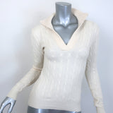 Ralph Lauren Black Label Cable Knit Cashmere Collared Sweater Cream Size Small
