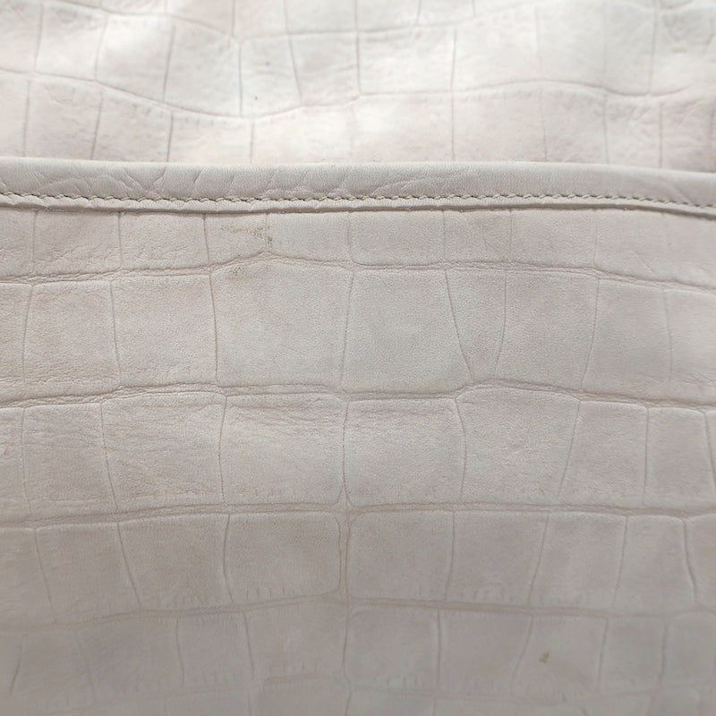 Saint Laurent Niki Medium Croc-Embossed Shoulder Bag Taupe Nubuck