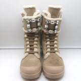 Roger Vivier Walky Viv Crystal Buckle Shearling Boots Beige Suede Size 38.5