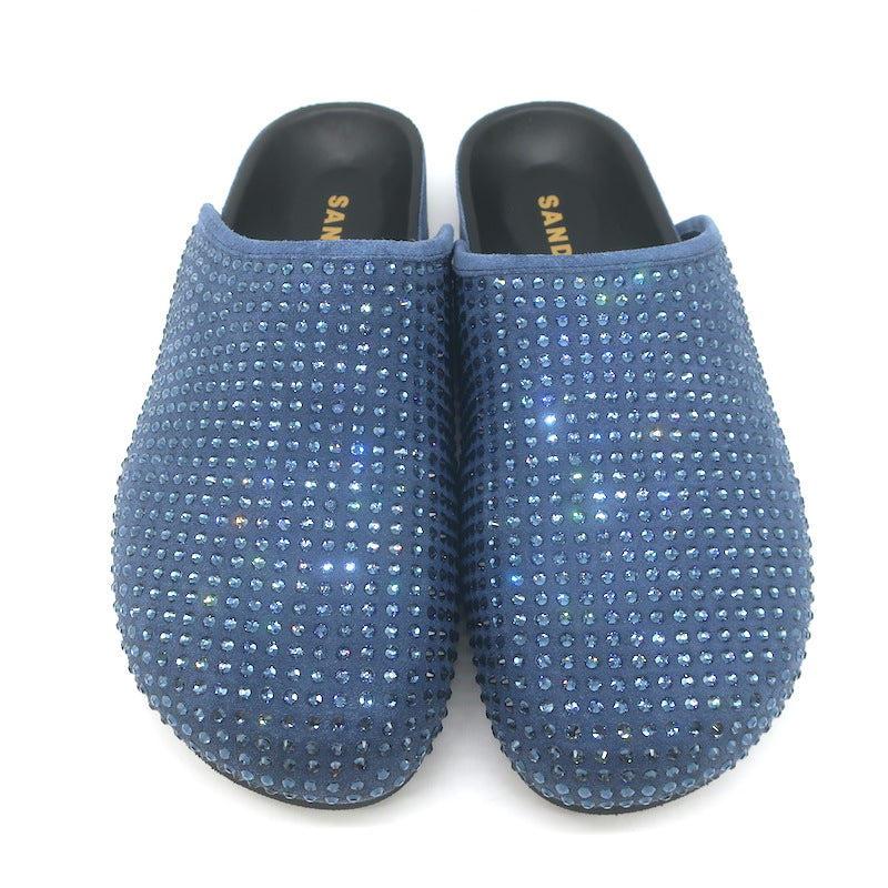 Sandro Elypsee Rhinestone-Embellished Clog Mules Blue Suede Size 41 NEW