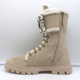 Roger Vivier Walky Viv Crystal Buckle Shearling Boots Beige Suede Size 38.5