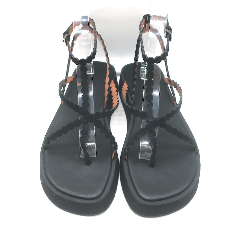 Alaia Chamois Minimal Flatform Sandals Black Scalloped Suede Size 37