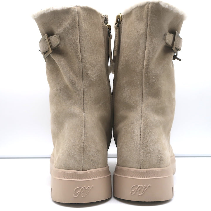 Roger Vivier Walky Viv Crystal Buckle Shearling Boots Beige Suede Size 38.5