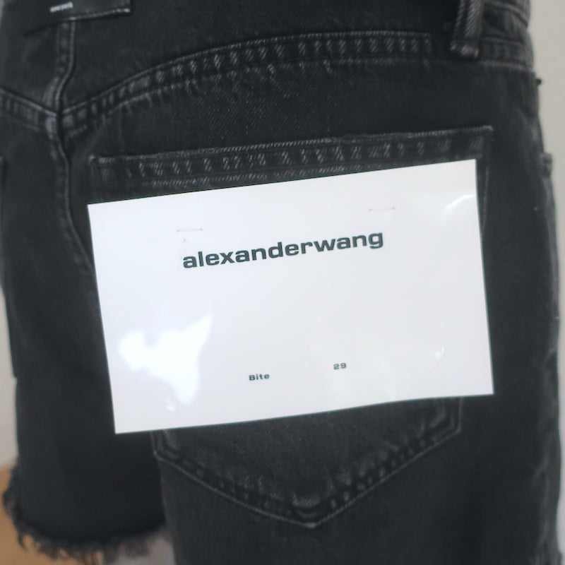 Alexander Wang Bite High Rise Denim Shorts Black Cotton Size 29 NEW