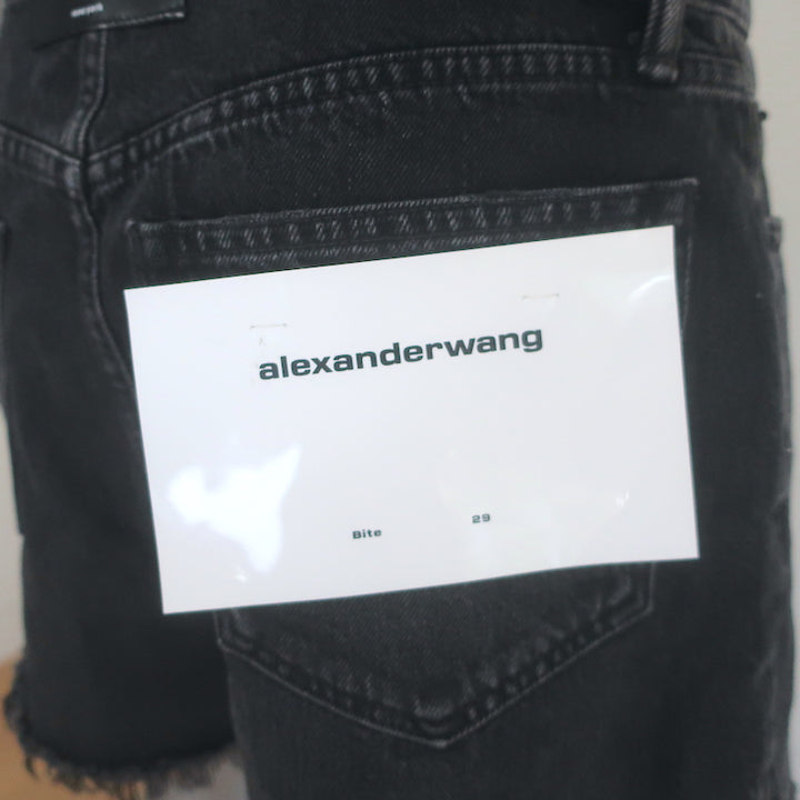 Alexander Wang Bite High Rise Denim Shorts Black Cotton Size 29 NEW