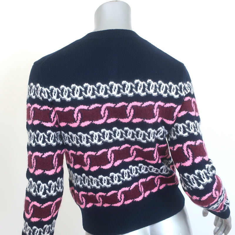 Chanel 23B Chain Link Intarsia Knit Cardigan Navy Cashmere-Blend Size 34