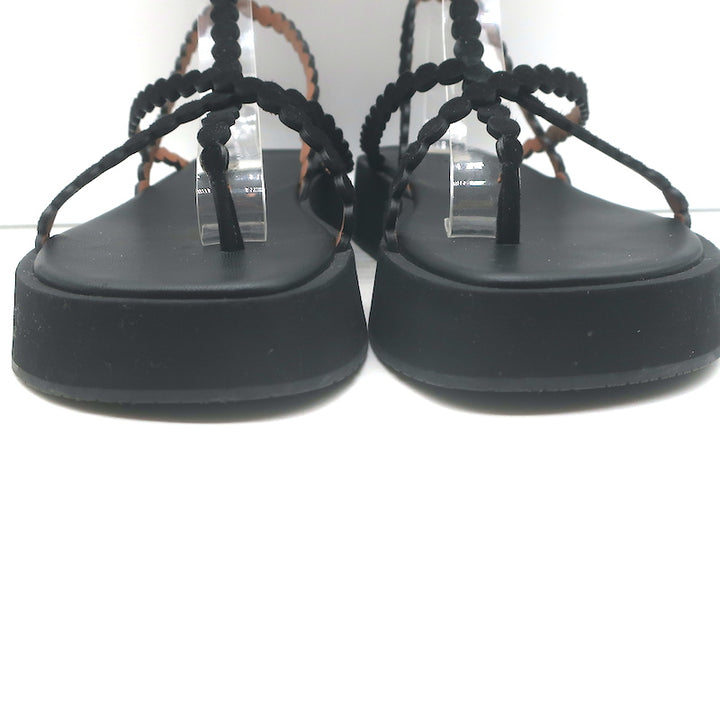 Alaia Chamois Minimal Flatform Sandals Black Scalloped Suede Size 37