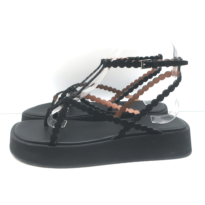 Alaia Chamois Minimal Flatform Sandals Black Scalloped Suede Size 37