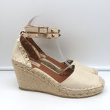 Valentino Rockstud Double Espadrille Wedges Cream Leather Size 38