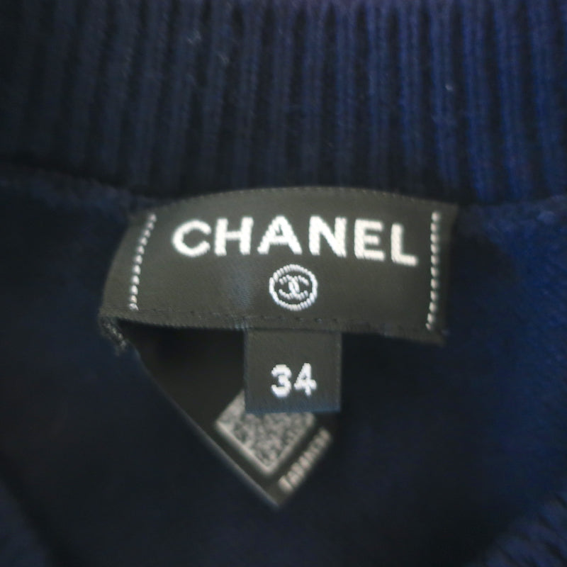 Chanel 23B Chain Link Intarsia Knit Cardigan Navy Cashmere-Blend Size 34