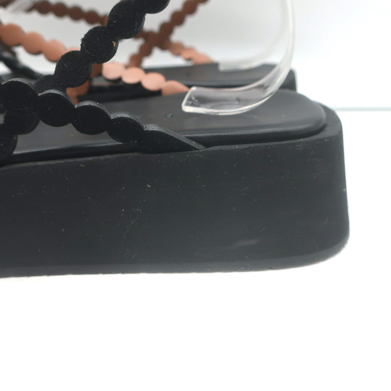 Alaia Chamois Minimal Flatform Sandals Black Scalloped Suede Size 37