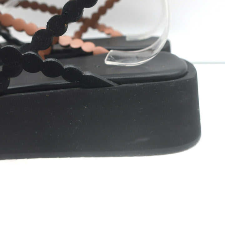 Alaia Chamois Minimal Flatform Sandals Black Scalloped Suede Size 37