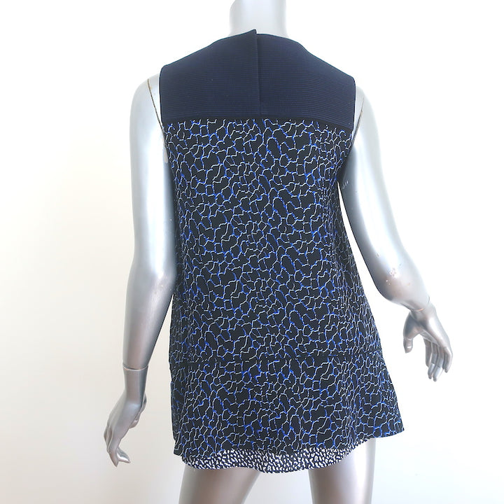 Proenza Schouler Asymmetric Sleeveless Top Navy Printed Silk Crepe Size 4