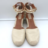 Valentino Rockstud Double Espadrille Wedges Cream Leather Size 38