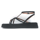 Alaia Chamois Minimal Flatform Sandals Black Scalloped Suede Size 37