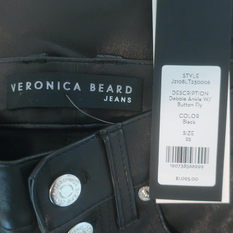 Veronica Beard Debbie Lamb Leather Button-Fly Skinny Pants Black Size 25 NEW