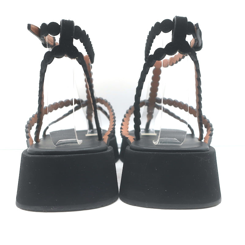Alaia Chamois Minimal Flatform Sandals Black Scalloped Suede Size 37
