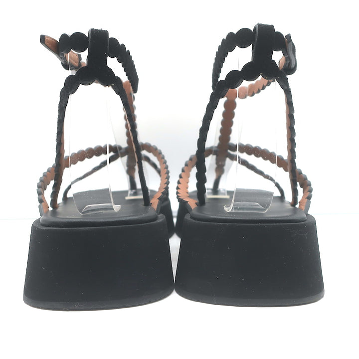 Alaia Chamois Minimal Flatform Sandals Black Scalloped Suede Size 37