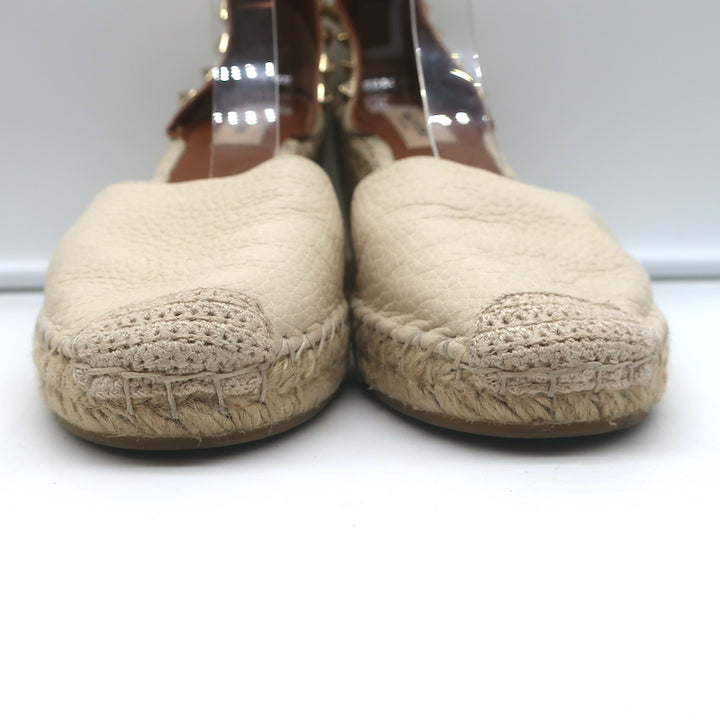 Valentino Rockstud Double Espadrille Wedges Cream Leather Size 38