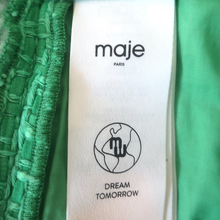 Maje Ivete Frayed Tweed Shorts Green Size 38 NEW