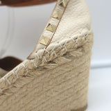 Valentino Rockstud Double Espadrille Wedges Cream Leather Size 38