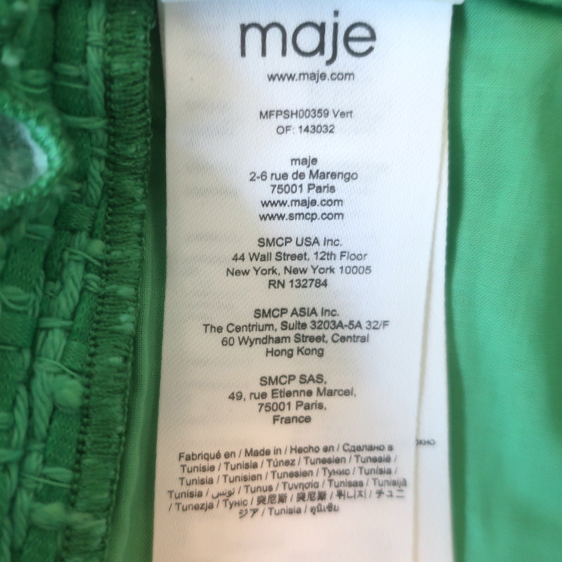 Maje Ivete Frayed Tweed Shorts Green Size 38 NEW