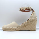 Valentino Rockstud Double Espadrille Wedges Cream Leather Size 38