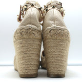 Valentino Rockstud Double Espadrille Wedges Cream Leather Size 38
