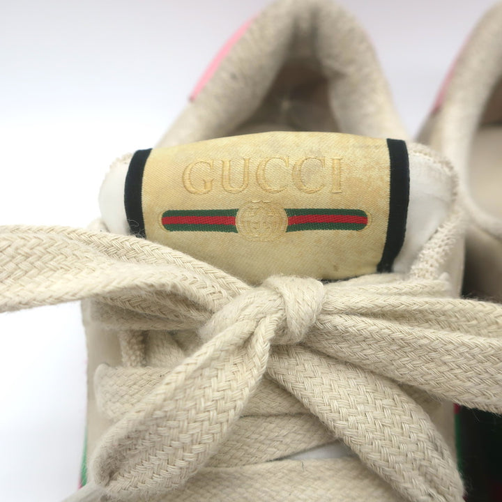 Gucci GG Crystal Screener Sneakers Ecru &amp; Pink Leather Size 37