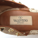 Valentino Rockstud Double Espadrille Wedges Cream Leather Size 38