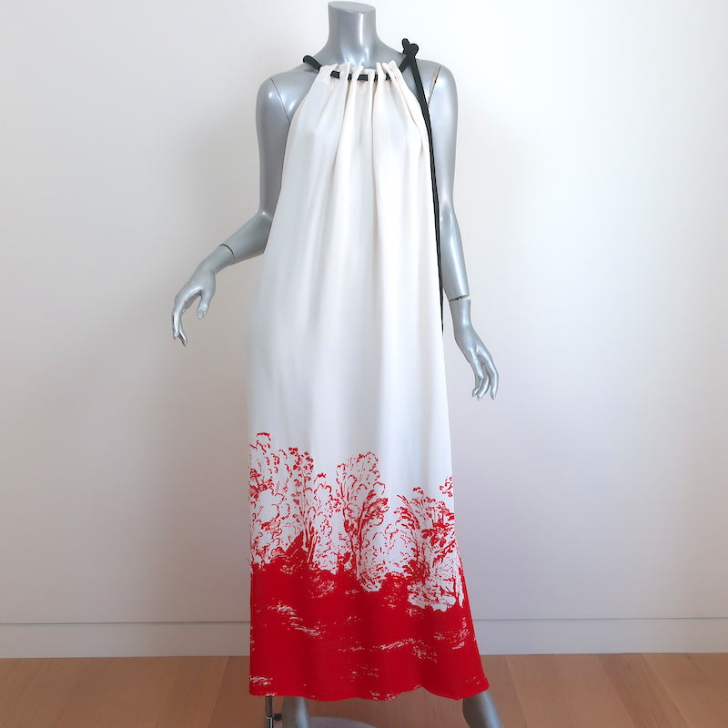 Proenza Schouler Tie-Neck Maxi Dress White/Red Mono Floral Printed Cre –  Celebrity Owned