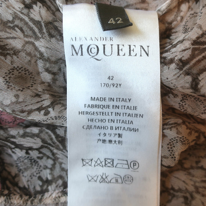 Alexander McQueen Sleeveless Ruffle Blouse Light Pink Floral Print Silk Size 42