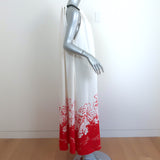 Proenza Schouler Tie-Neck Maxi Dress White/Red Mono Floral Printed Crepe Size 2