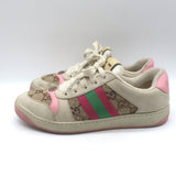 Gucci GG Crystal Screener Sneakers Ecru & Pink Leather Size 37