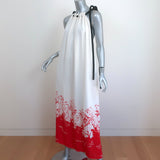 Proenza Schouler Tie-Neck Maxi Dress White/Red Mono Floral Printed Crepe Size 2