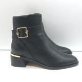 Jimmy Choo Clarice 45 Buckle Ankle Boots Black Leather Size 37 Low-Heel Booties