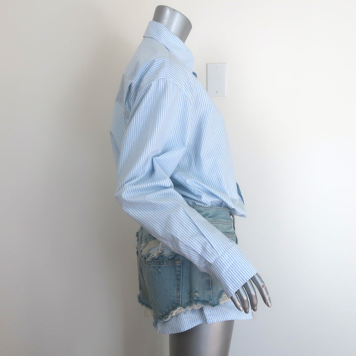 Alexander Wang Prestyled Button Down Short Romper Blue Striped Cotton Size 2 NEW