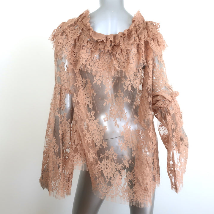 Zimmermann Bowerbird Off the Shoulder Lace Blouse Tan Size 3 Long Sleeve Top