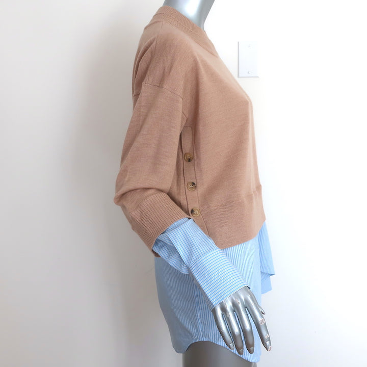Veronica Beard Mixed Media Sweater Beri Camel Wool &amp; Blue Striped Size Medium