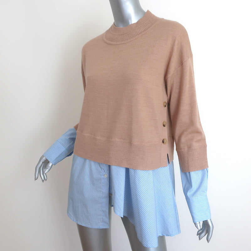 Veronica Beard Mixed Media Sweater Beri Camel Wool &amp; Blue Striped Size Medium